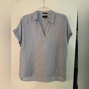 Rachel Roy Linen Blue & White Pinstriped Top, Size M